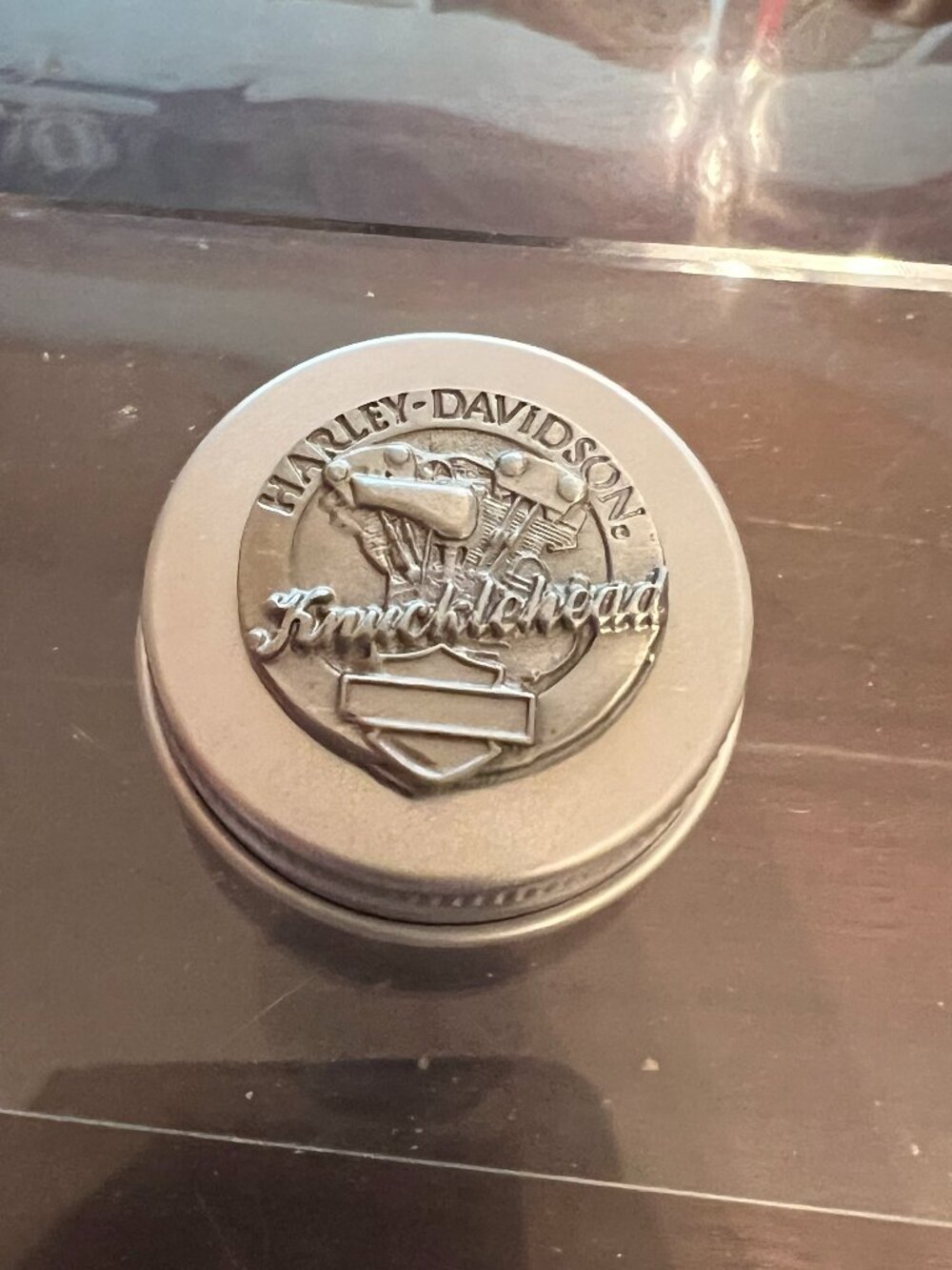 HARLEY-DAVIDSON KNUCKLEHEAD MOTORCYCLE BIKER PEWTER PILL BOX (HD07)